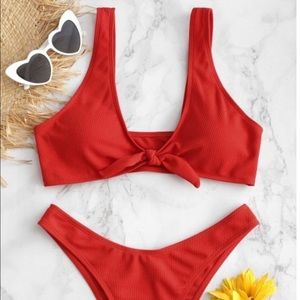 Tie Front Ribbed Bikini Set